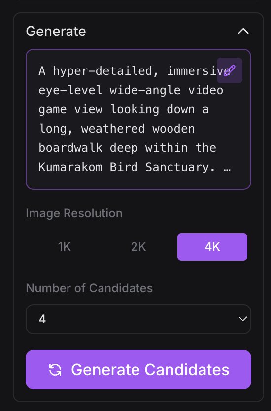 The model's expanded image prompt, with image resolution set to 4K and four candidates requested.