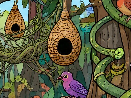 The scene background with the bird removed — a cleanly inpainted empty nest.